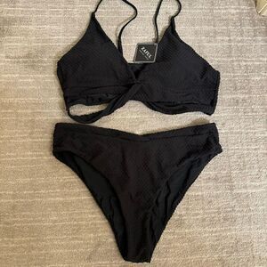 Zaful Black Texured Two Piece High Cut Bikini XL NWT